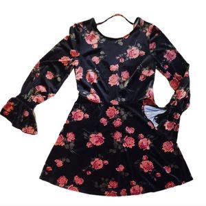 Xhilaration medium black and floral long sleeve dress